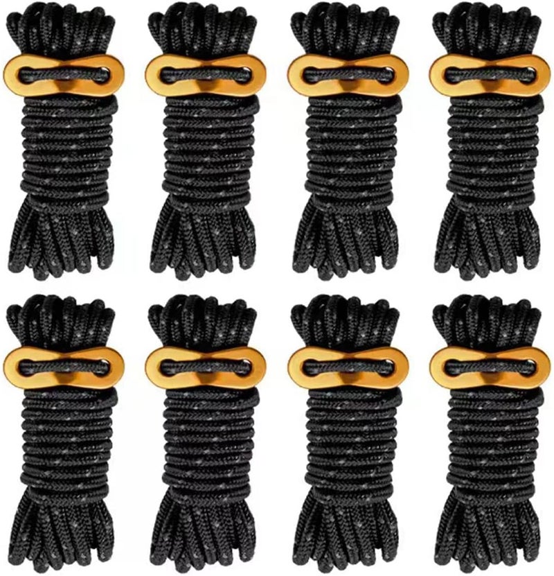 Smithok 8 Pack 4mm Guy Lines Ultralight Tent Cords with Aluminum Adjuster Tensioner Outdoor Camping Guylines Ropes for Tent Tarp,Climbing,Hiking Backpacking (Black) - Image 1